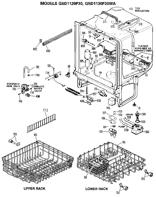 GE GSD1130P30WA tub assembly diagram