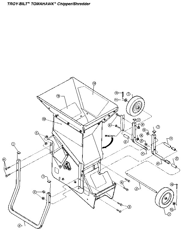 Troybilt TOMAHAWK SERIAL #T5300100 AND UP wheel assembly diagram