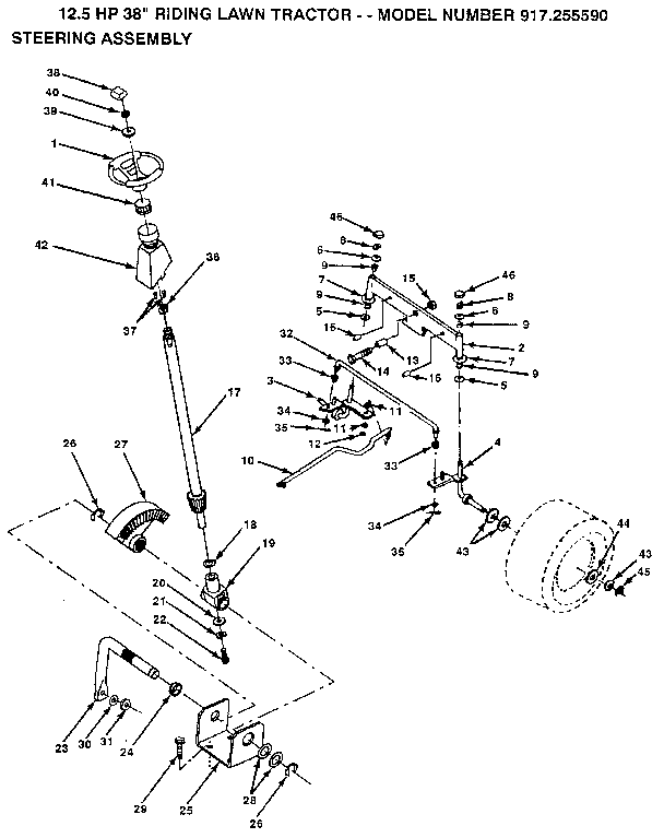 Craftsman 917255590 steering and front axle diagram