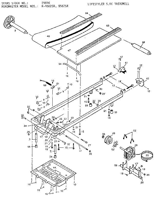 Roadmaster R9562SR frame and walking belt assembly diagram