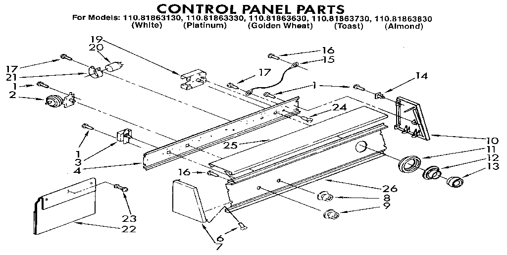 Kenmore 11081863330 control panel diagram