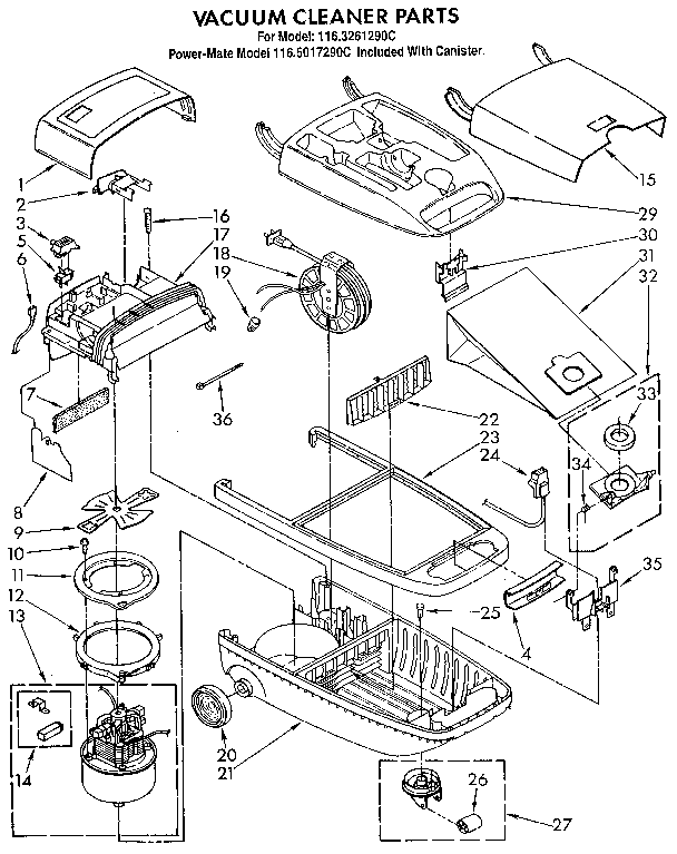 Kenmore 1163261290C vacuum cleaner diagram