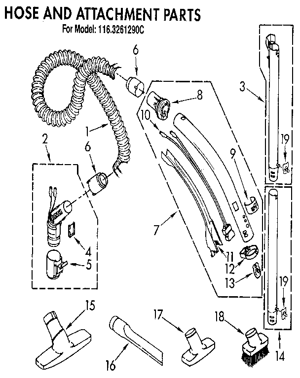 Kenmore 1163261290C hose and attachment diagram