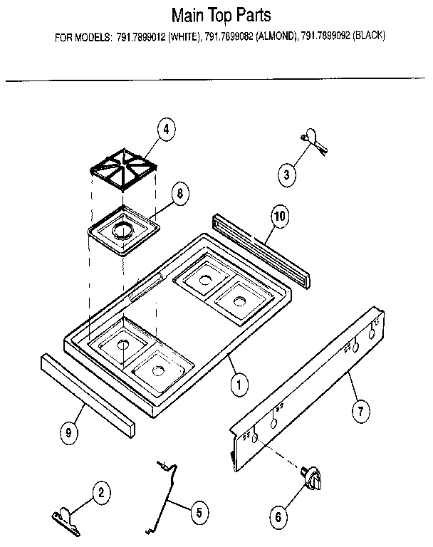 Kenmore 7917899092 main top diagram