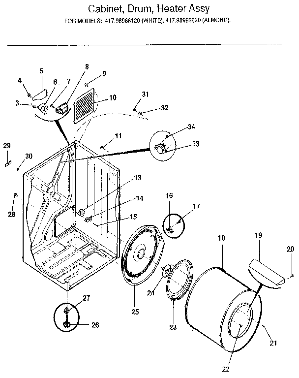 Kenmore 41798988820 drum and heater asem diagram
