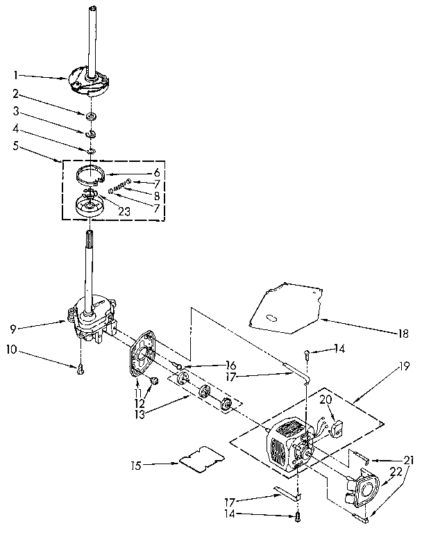 Kenmore 11081862320 brake, clutch, gearcase, motor and pump diagram