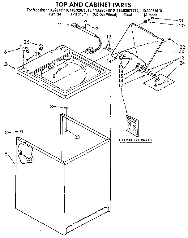 Kenmore 11092071310 top and cabinet diagram