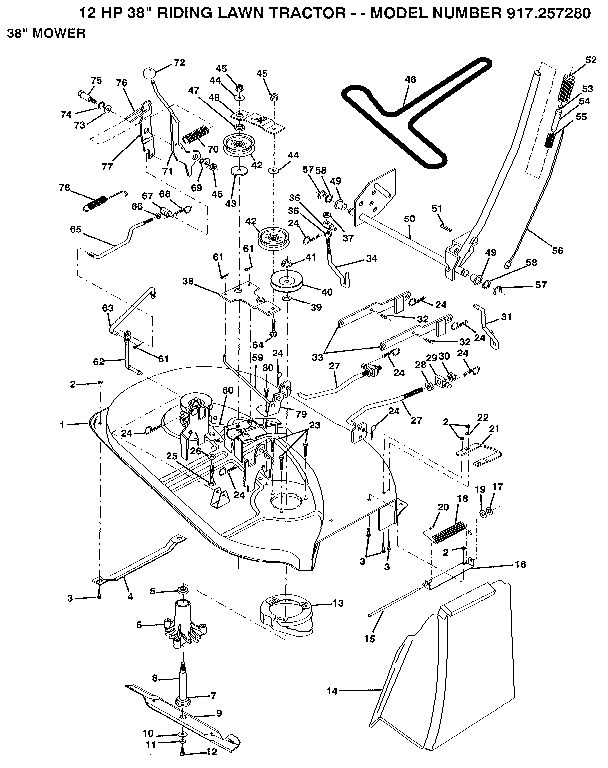 Craftsman 917257280 38" mower diagram