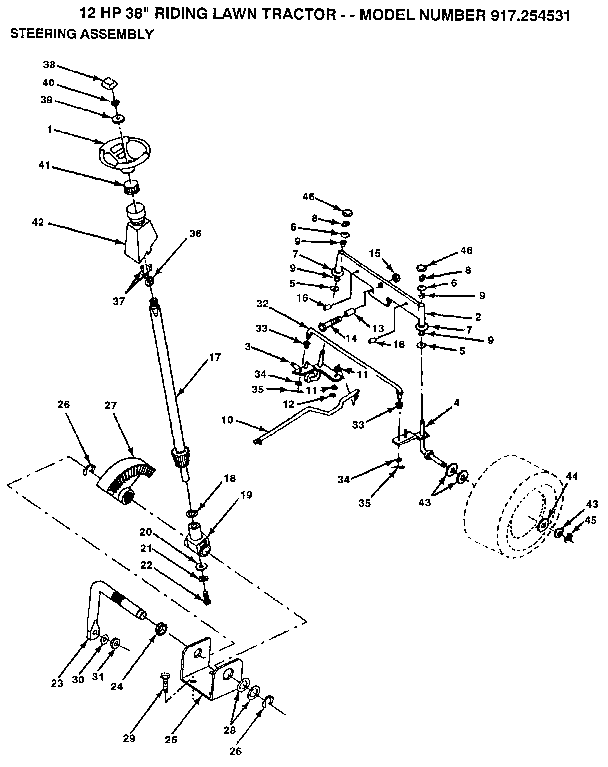 Craftsman 917254531 steering assembly diagram