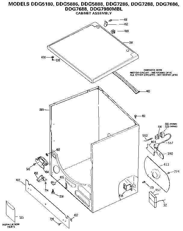 GE DDG5886 cabinet assembly diagram