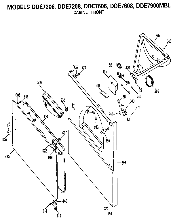 GE DDE7208 cabinet front diagram