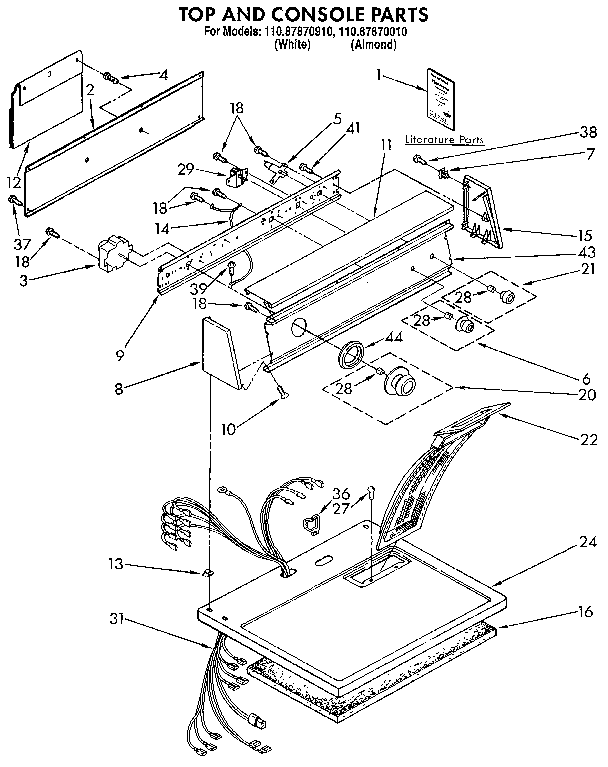 Sears 11087870910 top and console diagram