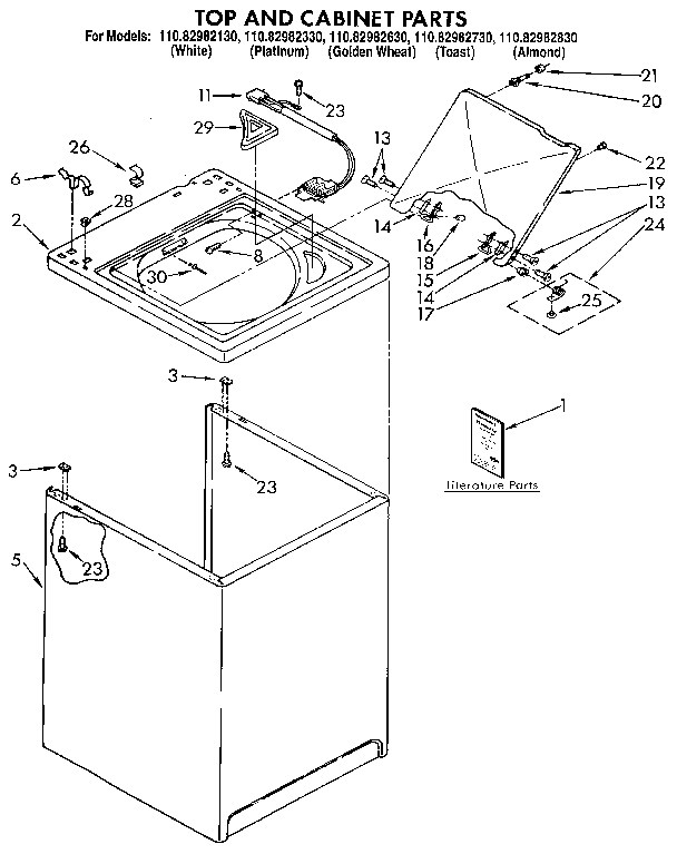 Kenmore 11082982330 top and cabinet diagram