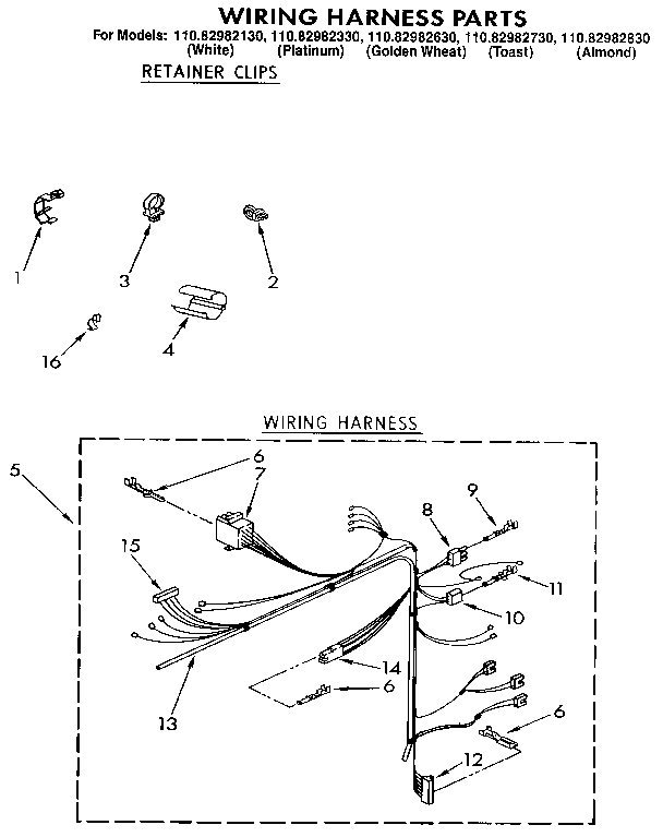 Kenmore 11082982330 wiring harness diagram