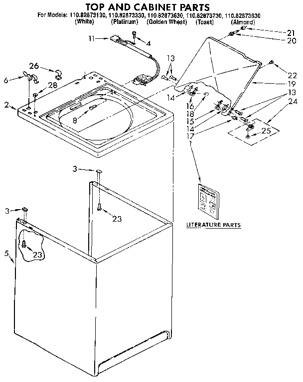 Kenmore 11082873730 top and cabinet diagram