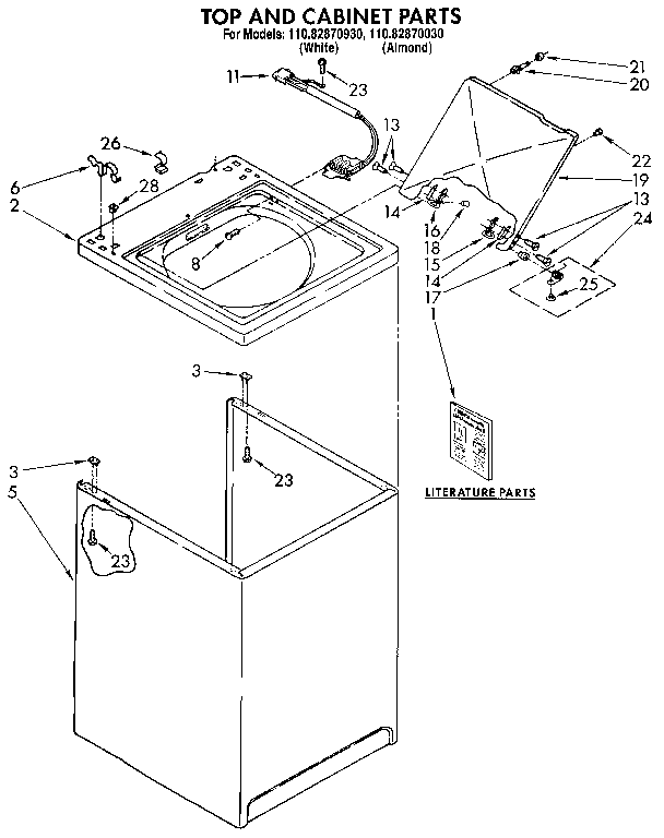 Kenmore 11082870930 top and cabinet diagram