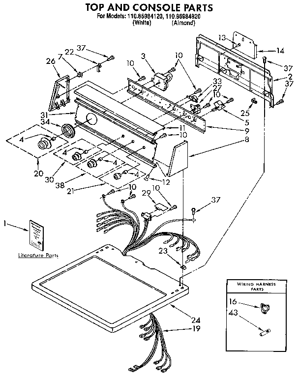 Kenmore 11086984820 top and console diagram