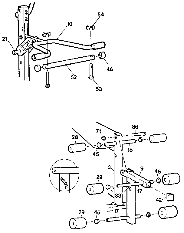 Lifestyler 15700 leg press bar & leg curl assemblies diagram