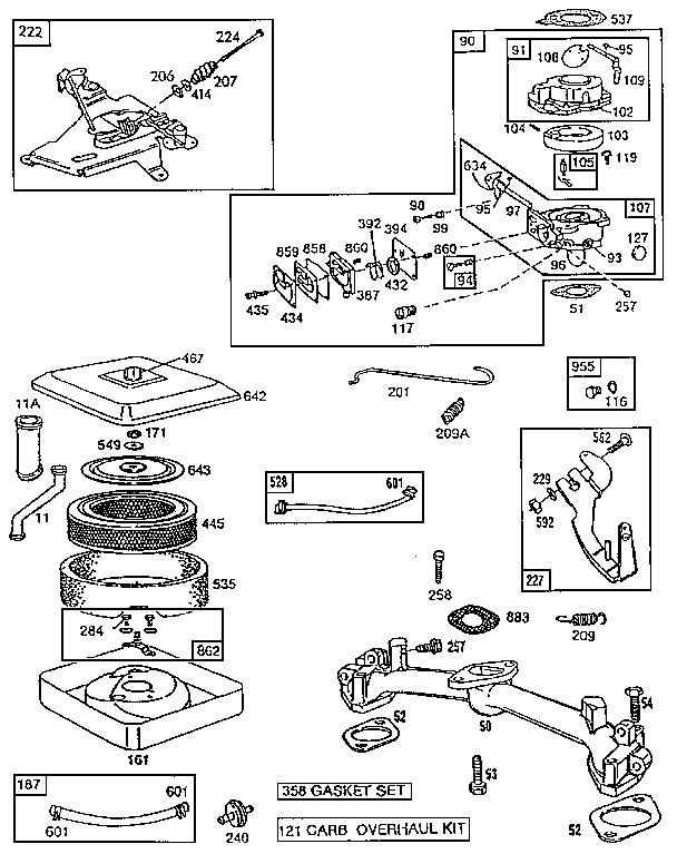 Craftsman 9172559102 air cleaner body and carburetor assembly diagram