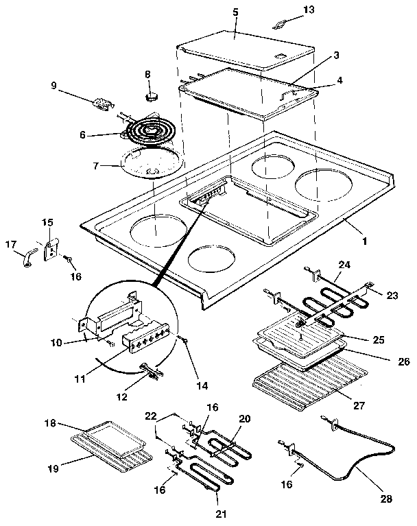 Kenmore 6289468894 main top & element diagram