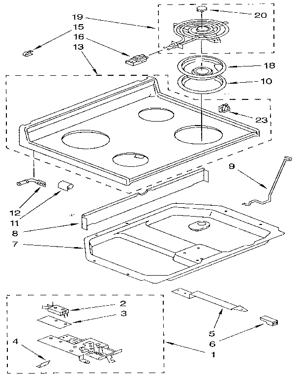Whirlpool RF365PXXN2 cooktop parts diagram