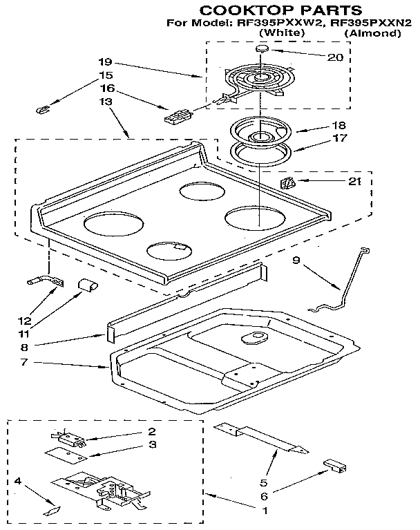 Whirlpool RF395PXXN2 cooktop diagram