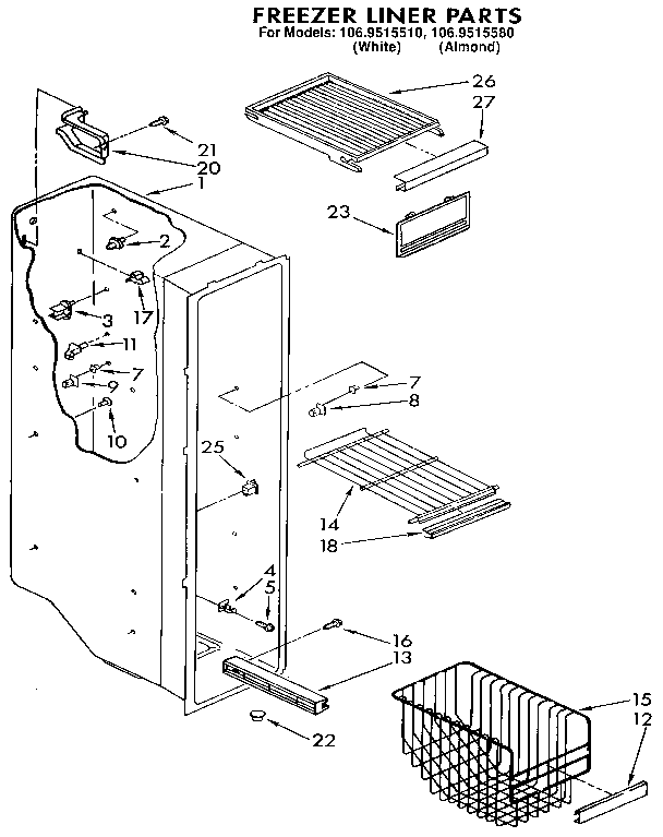 Kenmore 1069515580 freezer liner diagram