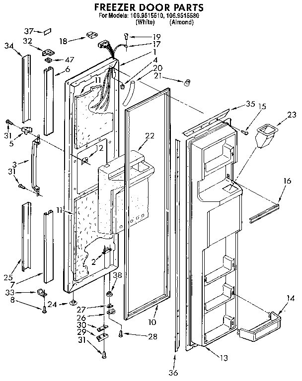 Kenmore 1069515580 freezer door diagram