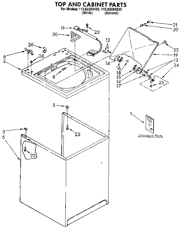 Kenmore 11092284100 top and cabinet diagram