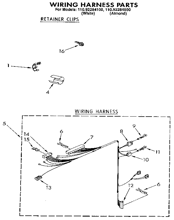 Kenmore 11092284100 wiring harness diagram