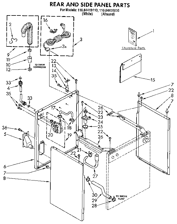 Kenmore 11084419110 rear and side panel diagram