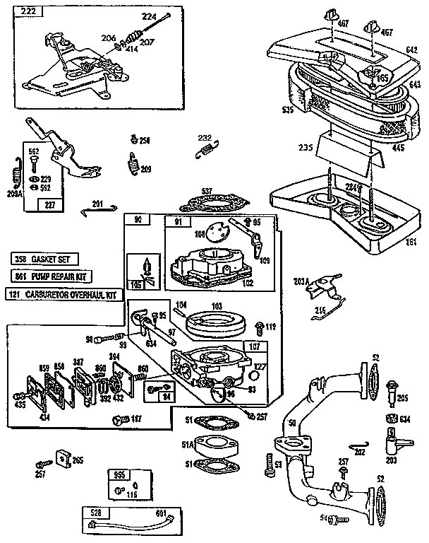 Craftsman 917258494 air cleaner body and carburetor assembly diagram