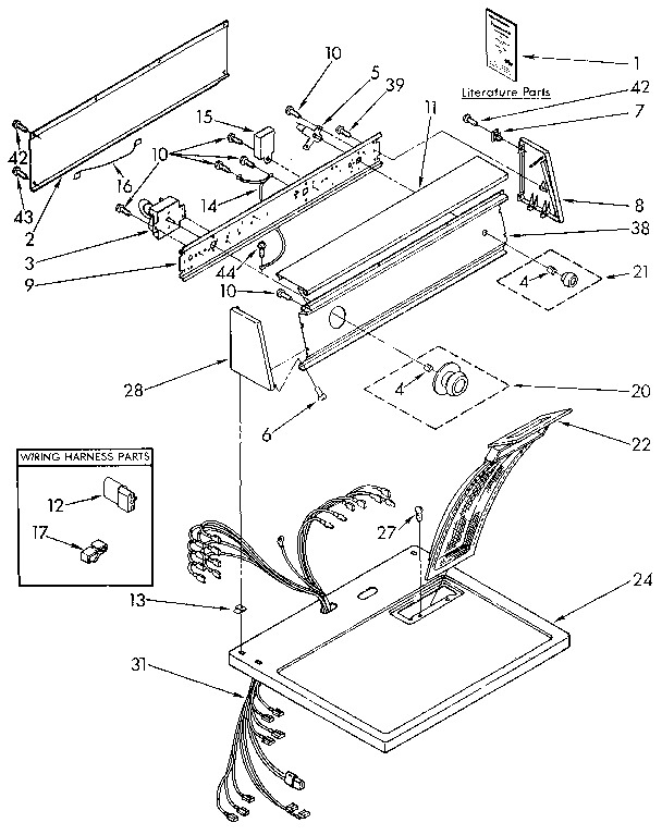 Kenmore 11097264800 top and console diagram