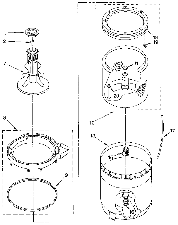 Kenmore 11092418600 agitator, basket and tub diagram