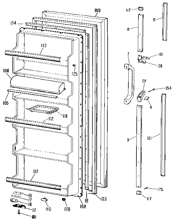 Kenmore 3639512413 fresh food door diagram