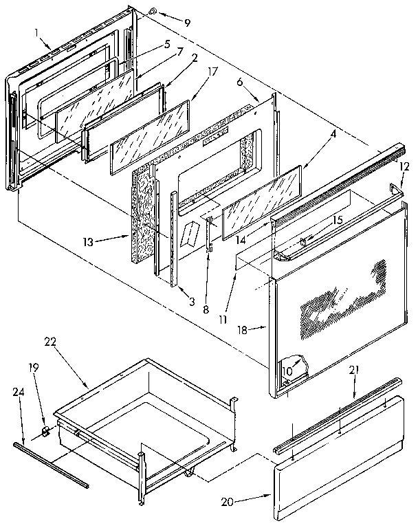 Whirlpool RF365PXXN1 door and drawer parts diagram