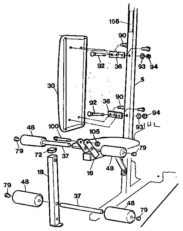 Weider E8800 backrest & leg extension assembly diagram