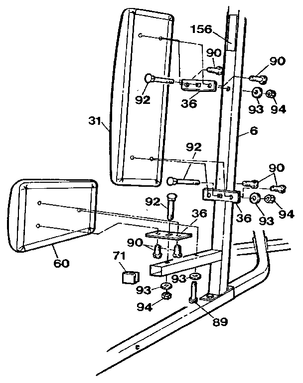 Weider E8800 leg press seat & backrest assembly diagram