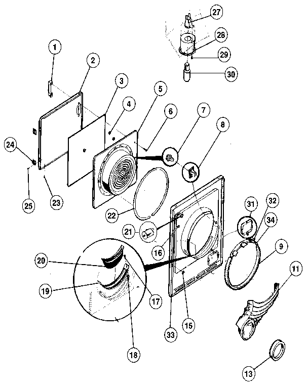Kenmore 41798988130 door, front panel, lint filter diagram