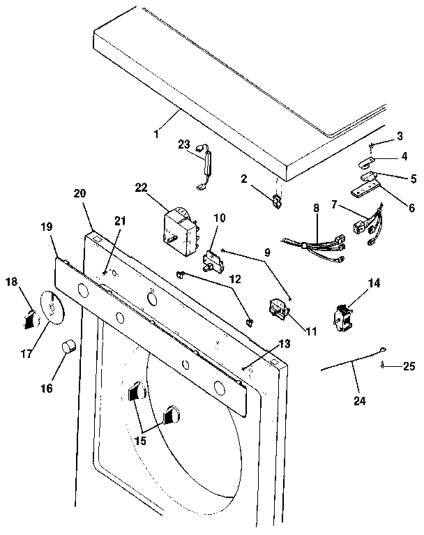 Kenmore 41798988130 console, controls, top panel diagram