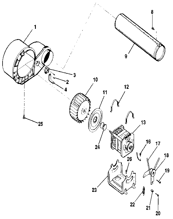 Kenmore 41798988130 motor, fan housing, exhaust duct diagram