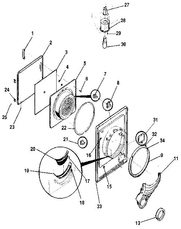 Kenmore 41798989830 door, front panel, lint filter diagram