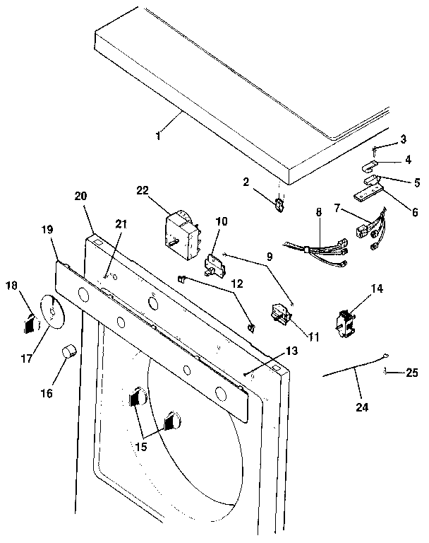 Kenmore 41798989830 console, controls, top panel diagram