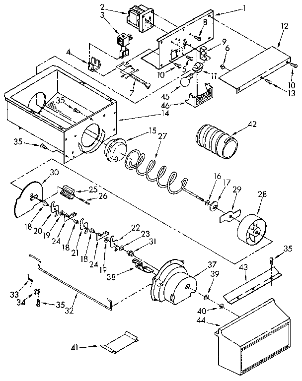 Kenmore 1069515782 motor and ice container diagram