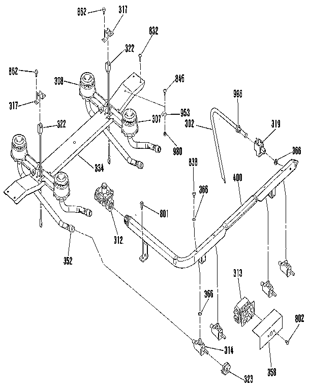 Kenmore 9117312190 top burner section diagram
