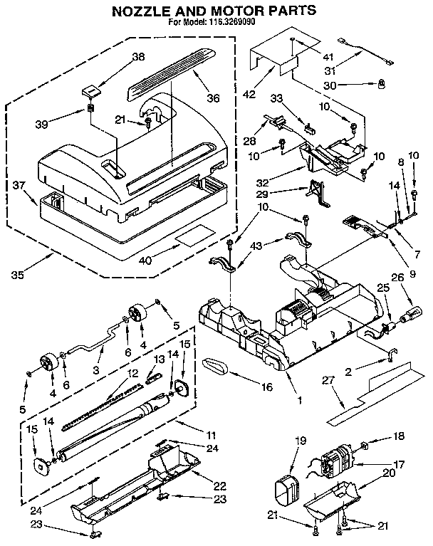 Kenmore 1163259590 nozzle and motor assembly diagram