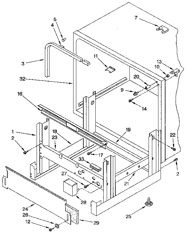 KitchenAid KUDI22HWWH1 frame and tank diagram