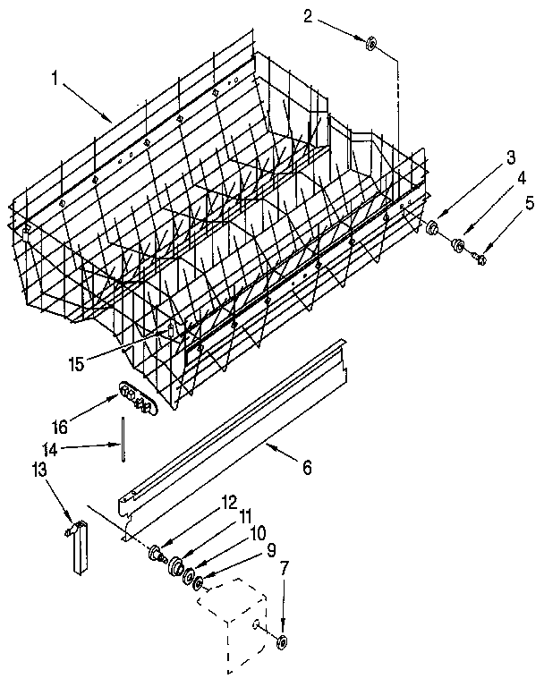 KitchenAid KUDI22HWWH1 upper rack and track diagram