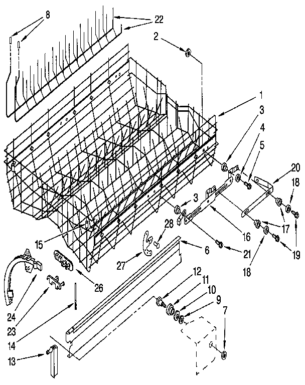 KitchenAid KUDS22HT0 upper rack and track diagram