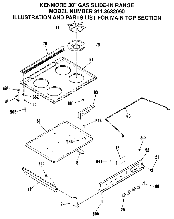 Kenmore 9113632090 main top section diagram